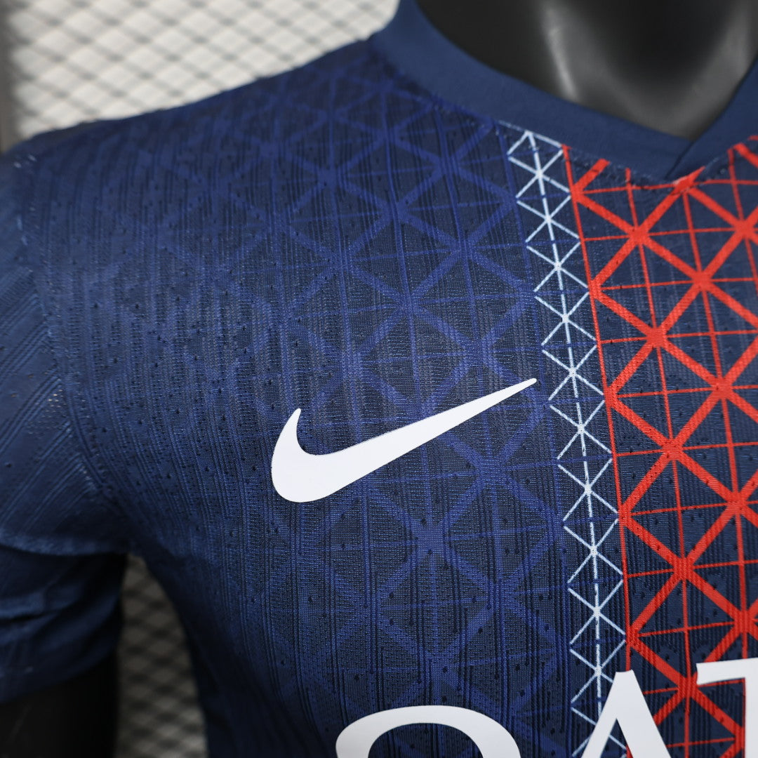 Navy blue red geometric Nike PSG 25/26 home player jersey