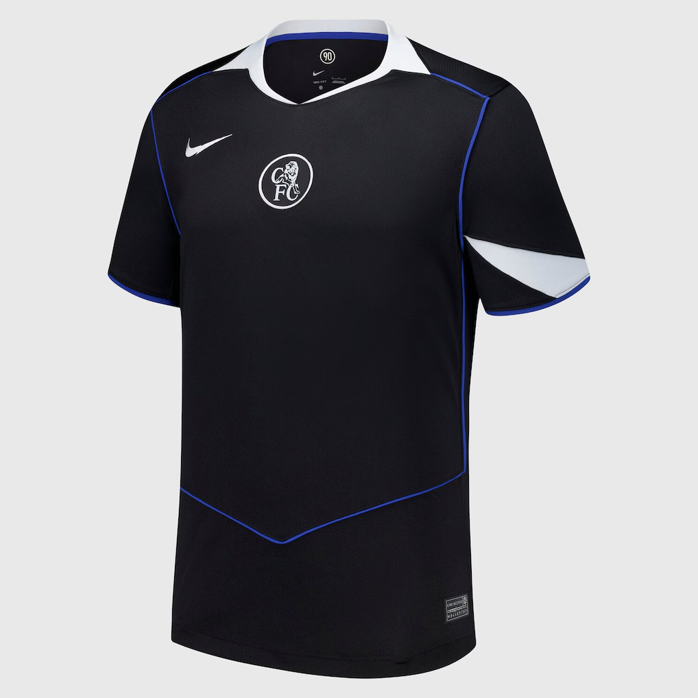 Kids Chelsea 25/26 third black jersey with Nike swoosh and crest