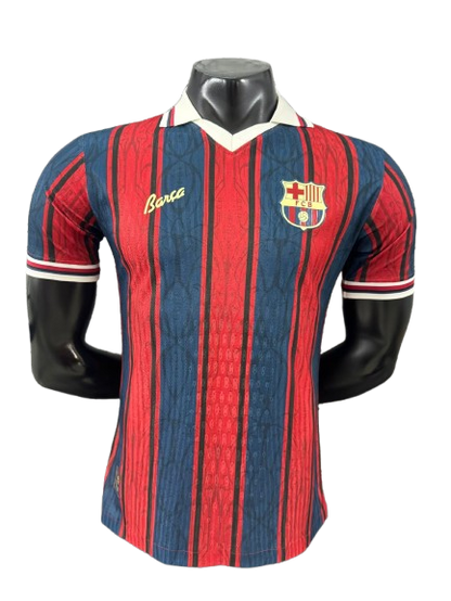 Red navy striped Barcelona 25/26 125th Anniversary player jersey front
