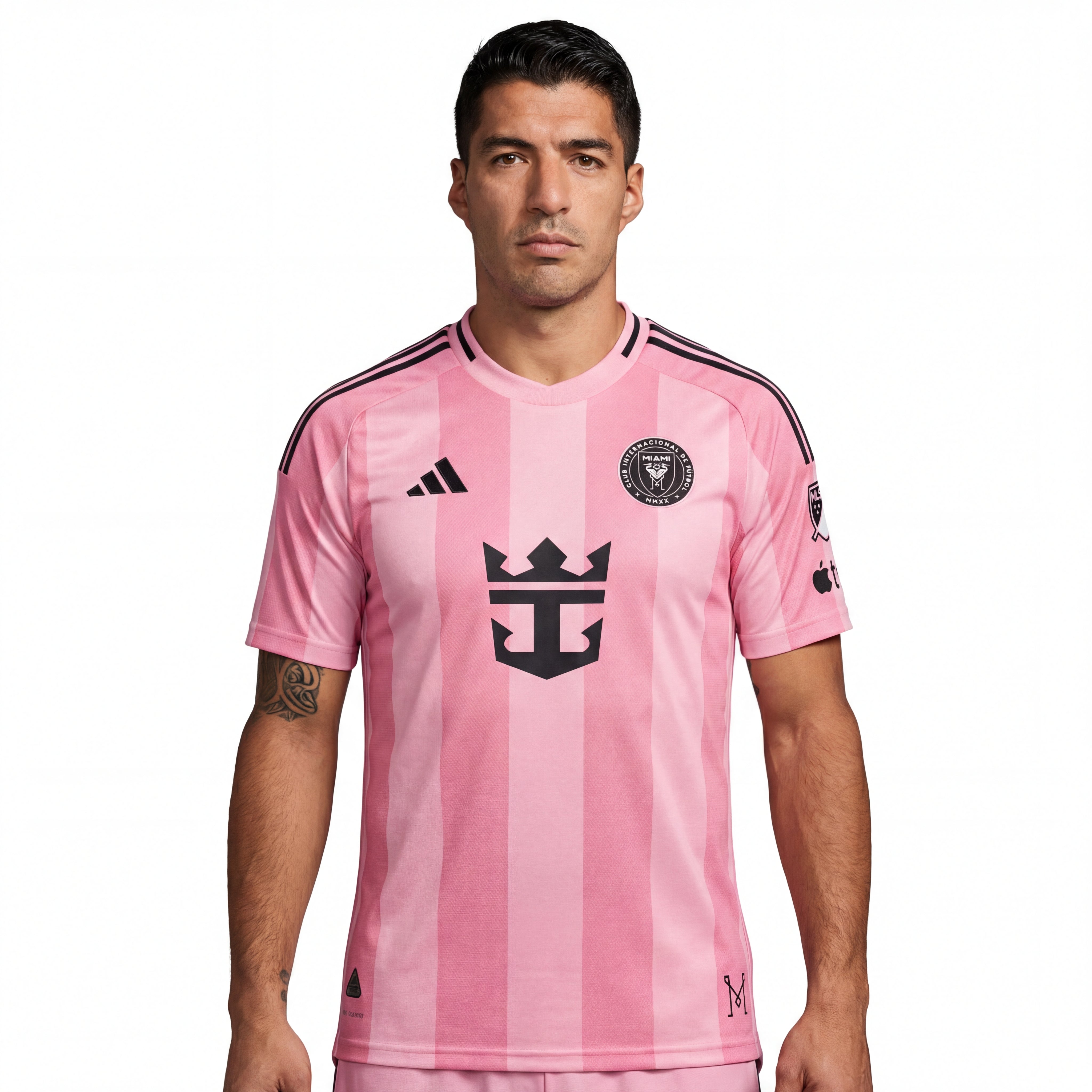 Pink striped Inter Miami 25/26 home jersey with adidas branding
